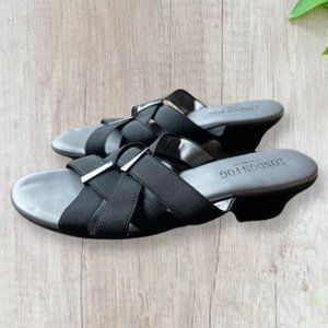London Fog Open Toe Dress Womens Black Slide Sandal Size 7 WIDE
